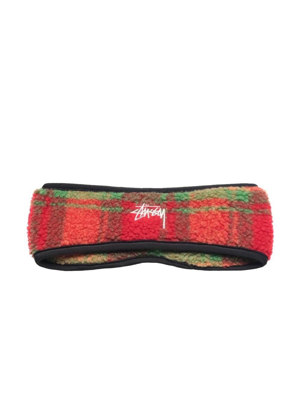 STUSSY MENS PLAID POLAR FLEECE HEADBAND 'ORANGE' Fleece One Size.